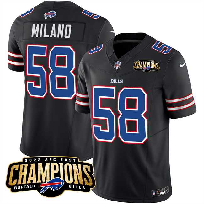 Men & Women & Youth Buffalo Bills #58 Matt Milano Black 2023 F.U.S.E. AFC East Champions With 4-star C Ptach Stitched Jersey